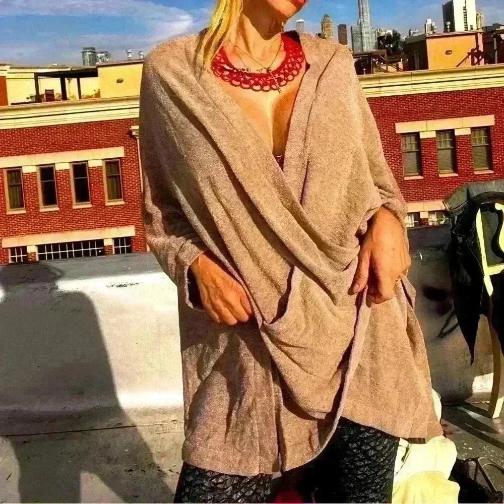 Barefoot Dreams taupe bamboo lite open cardigan with pockets